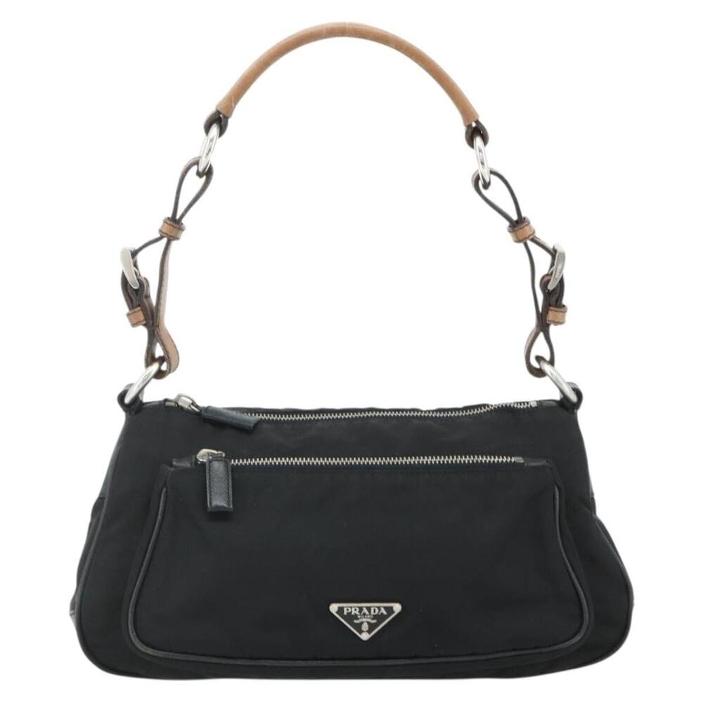 Prada Nylon Leather Shoulder Bag Black